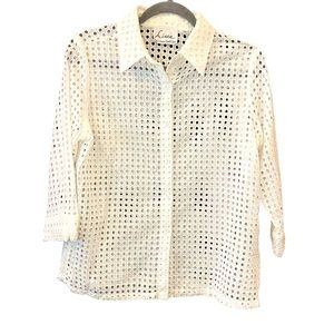 Linea By Louis Dell'Olio Cut Out Long Sleeved Collared Button Up Shirt White S10